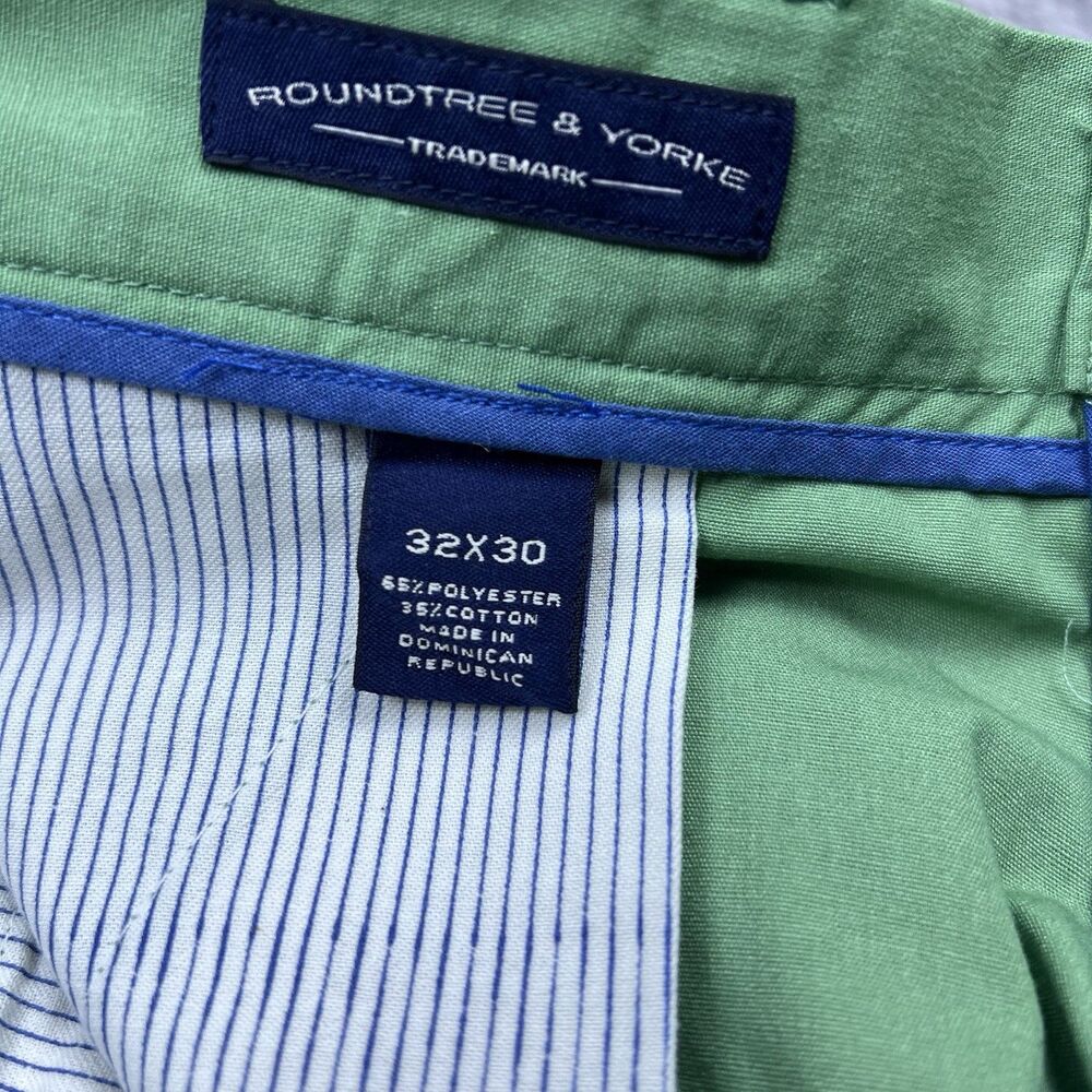 Roundtree & Yorke Men's Chino Pants Poplin Flat Front Green Classic Fit Sz 32x30 - Picture 6 of 12